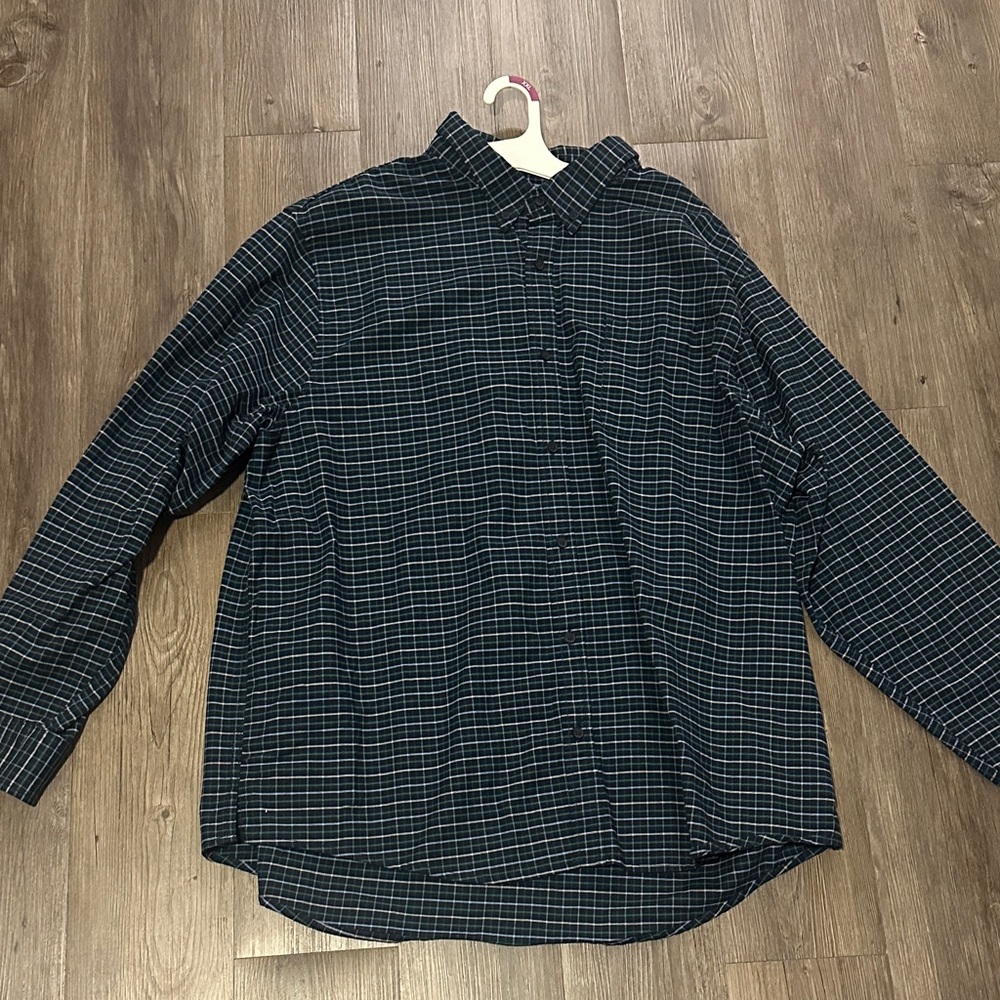 Classic Black and White and Green Plaid Men's Shirt